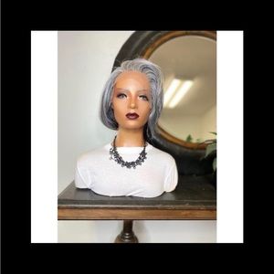 11. JEAN | 12” LONG STRAIGHT SALT AND PEPPER PLATINUM LACE FRONT WIG